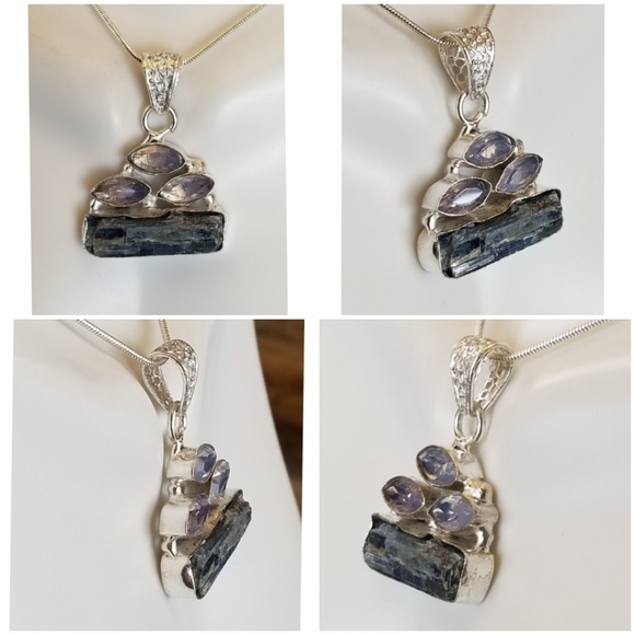 Rough Kyanite and Milky Opal Pendant 1.5" long - Picture 2 of 4